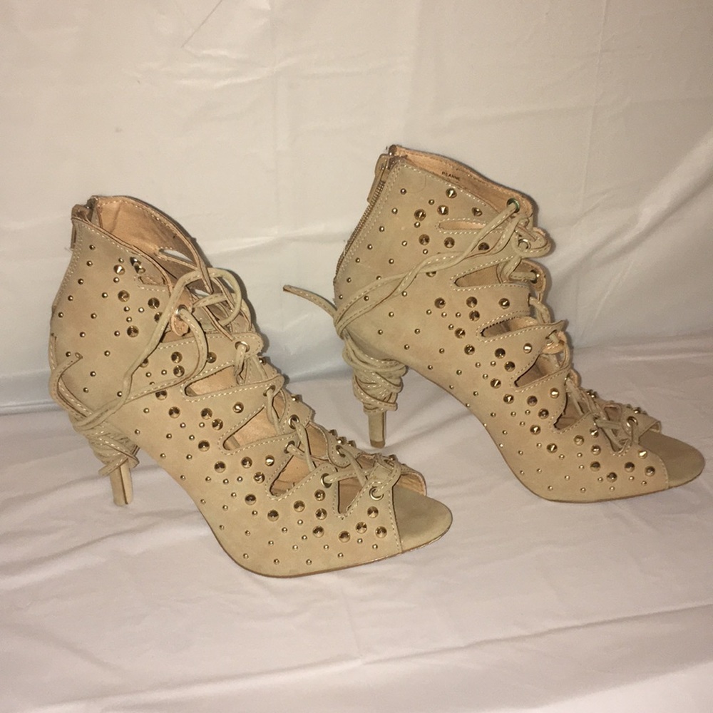 Cream studded strappy heels